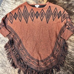 Style & Co. Copper and Black Geometric Poncho
